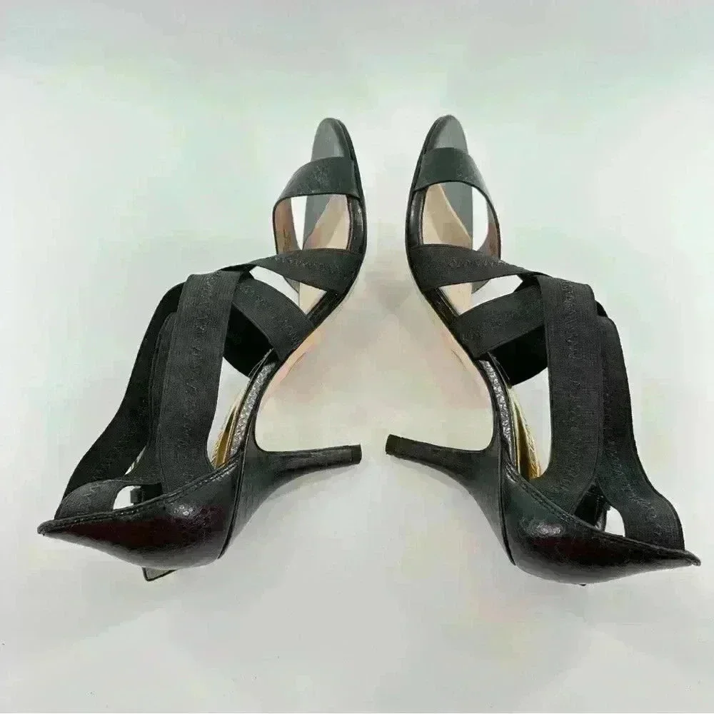 Michael Michael Kors heels size 7 black leather snakeskin embossed cross cross